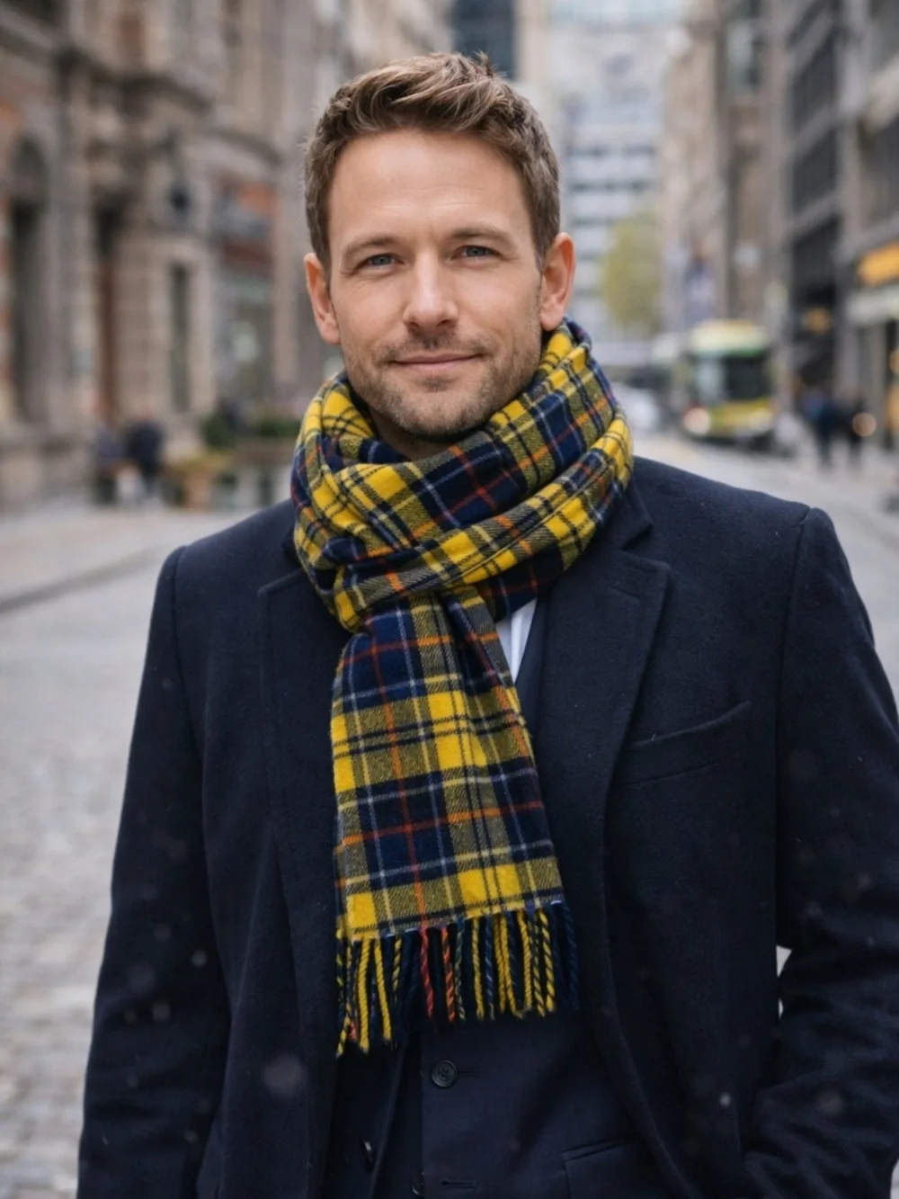 Magasin Yellow Plaid Wool Blend Mens Scarf.